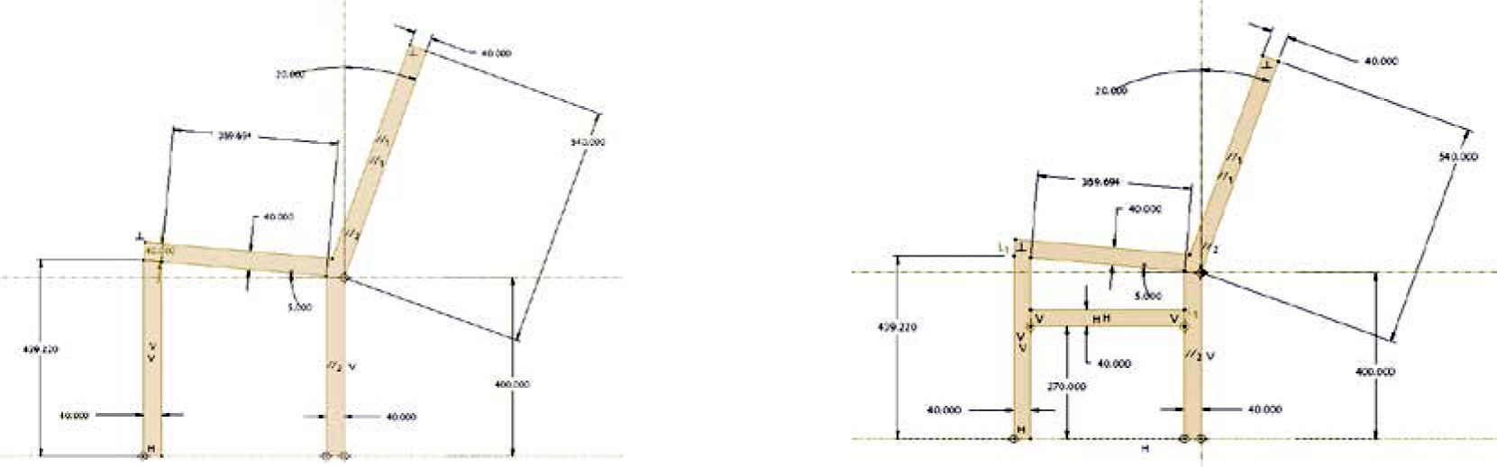 Chair without stretchers; b - Chair with lateral stretchers