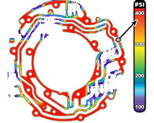 Fig  2: Quickly Developed, Fujifilm Prescale ® Dramatically Reveals a Complete Pressure Map