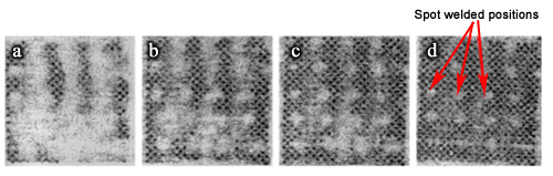 Increasing load shows contact with spot welded positions