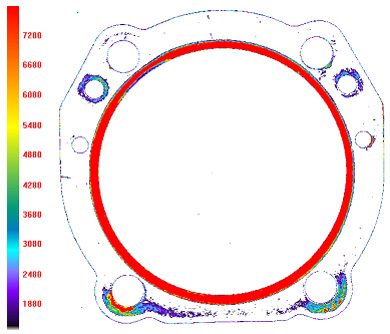 Fig 2: Pressure Distribution Using Fuji Prescale Film after Topaq Analysis with Bolts Torqued to 6.22 kilogram-force meter