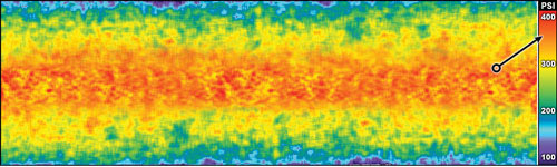 Pressurex reveals nip pressure magnitude and distribution.