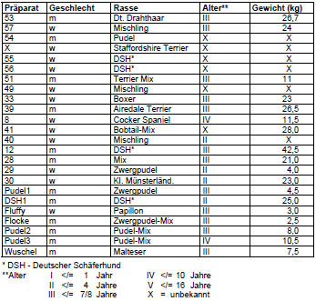 Tab. 5: Hunde (24), von denen CT-Datenstze erhoben wurden.