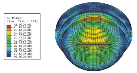 Figure 7. Von Mises stressbackside liner/shell interface (tolerance stack adverse dimensions) 28/ 41conventional polyethylene. [Color figure can be viewed in the online issue, which is available at www.interscience.wiley.com.]