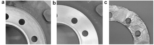 Fig. 2. Interface conditions: (a) corroded, (b) new machined, and (c) aluminium foil gasket.