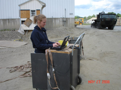 Figure C3. Both buried pads connected to laptop. HEMMT and MDT in upper right, 27 May 2008.