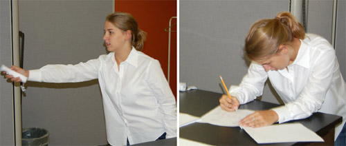 Figure 12: Pictures Showing the Bowling and Completion of Evaluation Form for the In-Wear Garment Test