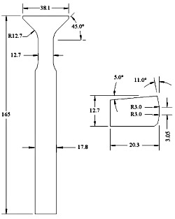 Fig. 2. Drawing and dimensions (mm) of the fretting specimen and pad.