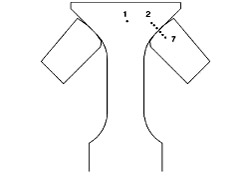 Fig. 5. Schematic of dovetail specimen and pads along with thermocouple locations.