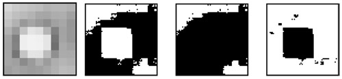 Figure 3: (a) The original hole, (b) threshold, (c) contour, (d) the hole